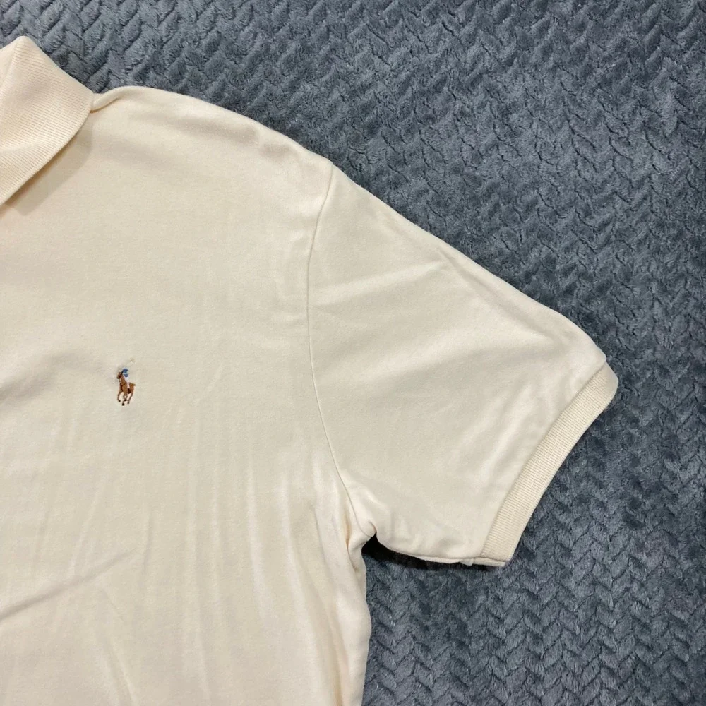Polo Ralph Lauren Polo Shirt Mens L Classic Fit Cream Embroidered Logo Good